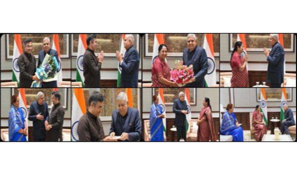 रेखा गुप्ता, प्रवेश साहिब सिंह ने की धनखड़ से शिष्टाचार भेंट