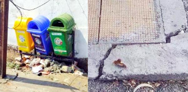 कूड़ेदान टूटे, कचरा सड़कों और गलियों में फैल रहा