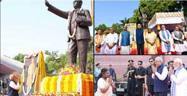 मुर्मु, धनखड़, मोदी और अन्य नेताओं ने अंबेडकर जयंती पर पुष्पांजलि अर्पित की