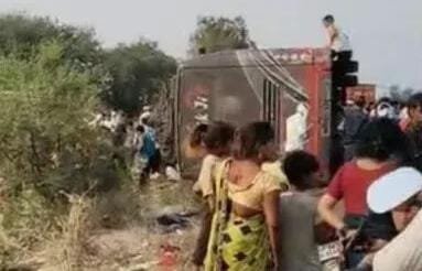 शिवपुरी में भीषण सड़क हादसा, 65 यात्रियों से भरी बस पलटी, 1 की मौत, 35 घायल
