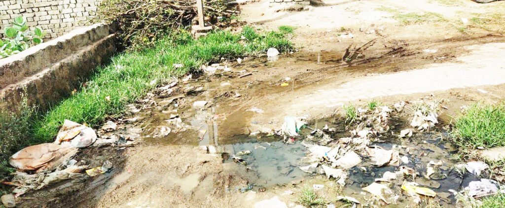 टिकुरी टोला के सड़क पर जमा है घरों का गंदा पानी