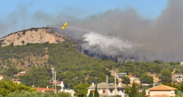 यूनान के जंगल में लगी भीषण आग बेकाबू: एथेंस के पास आग बुझाने के लिए आसमान से गिराया गया पानी, हजारों लोग घरों से निकाले गए