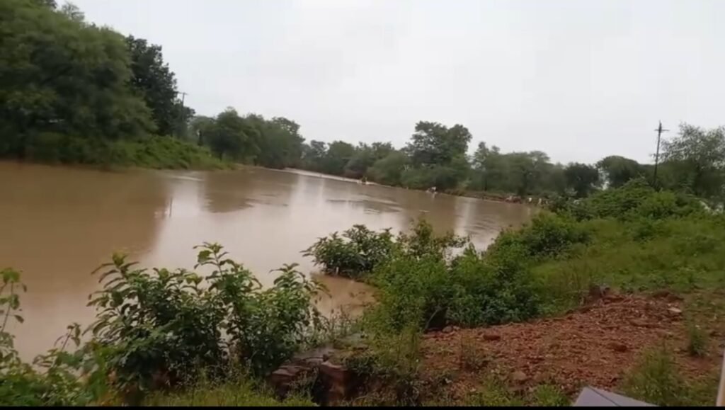 पन्ना में नदी नाले उफान पर, जान जोखिम मे डालकर पार कर रहे   नाले