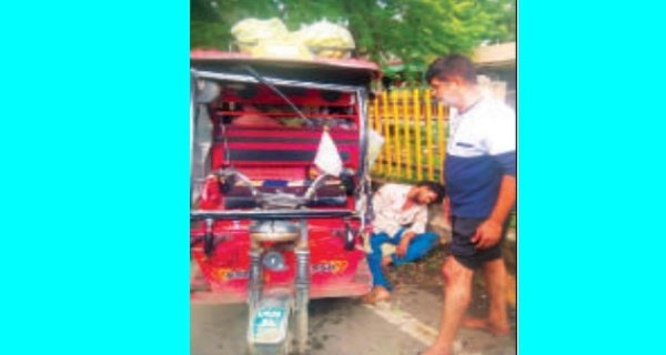 गोपुर चौराहे पर ओवरलोडिंग के कारण पलटा ई-रिक्शा, तीन घायल