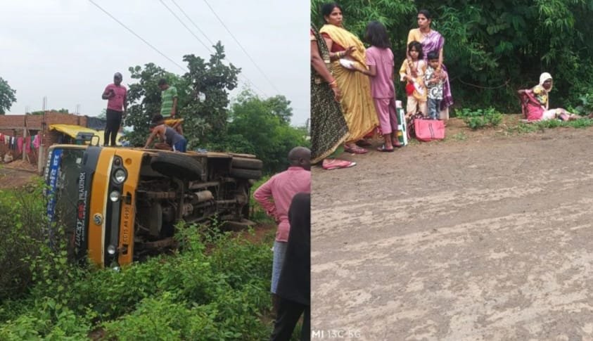 तेज रफ्तार बाइक से बचने में पलटी बस, 30 यात्री घायल, 8 की हालत गंभीर