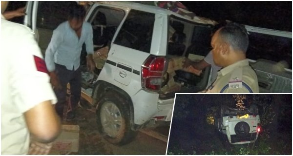 दुर्घटनाग्रस्त बोलेरो से शराब बरामद