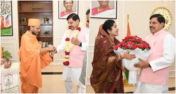 CM डॉ यादव से संतजन और मंत्री कृष्णा गौर ने की सौजन्य भेंट