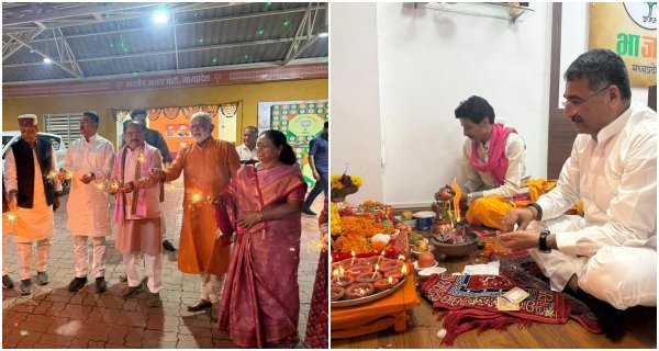 भाजपा प्रदेश कार्यालय में दीपावली उत्सव, कार्यकर्ताओं के संग पूजन और आतिशबाजी