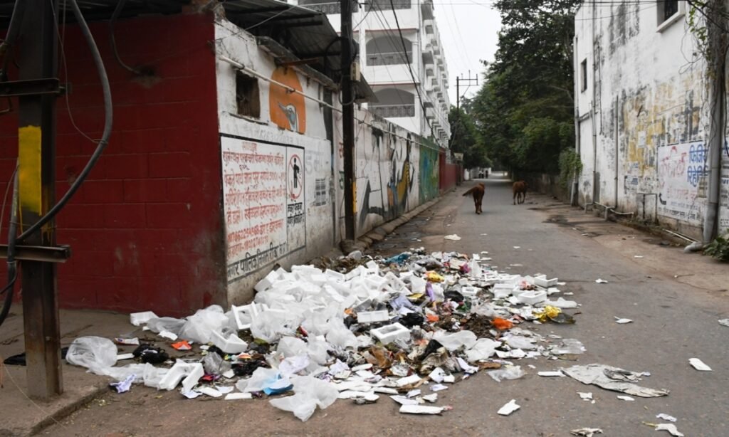 शहर की सफाई व्यवस्था पटरी से उतरी सड़कों पर फैला कचरा