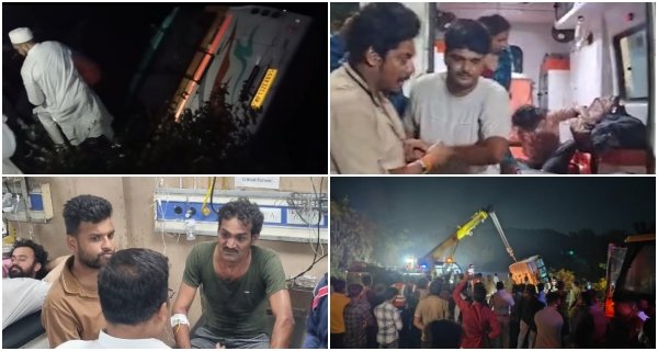 भेरूघाट पर यात्रियों से भरी बस और कार की आमने-सामने टक्कर, दोनों वाहन खाई में गिरे; 3 की मौत, 11 घायल