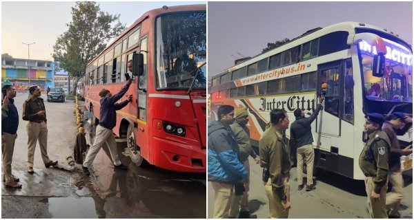 पुलिस ने की अन्तर्राज्यीय बसों की आकस्मिक चेकिंग, ड्राइवर-कंडक्टर का किया ब्रीथ एनालाइजर टेस्ट