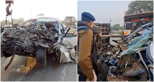 ग्वालियर-झांसी हाईवे पर ट्रैक्टर में घुसकर चकनाचूर हुई फॉर्च्यूनर, 5 लोगों की मौके पर मौत