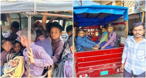 फतेहगढ़ क्षेत्र के हाल बेहाल: लोडिंग वाहनों से स्कूल ले जाए जा रहे बच्चे