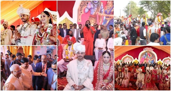 सामूहिक विवाह: बाबा रामदेव ने कराई रस्मों की शुरुआत, सीएम डॉ यादव और राज्यपाल मंगुभाई पटेल रहे उपस्थित