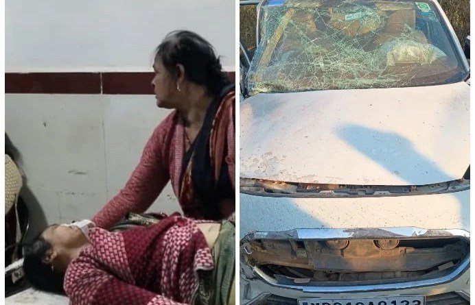 ओवरलोड ट्रैक्टर ट्राली ने कार को मारी टक्कर, पांच घायल इलाज के लिए पहुंचे अस्पताल