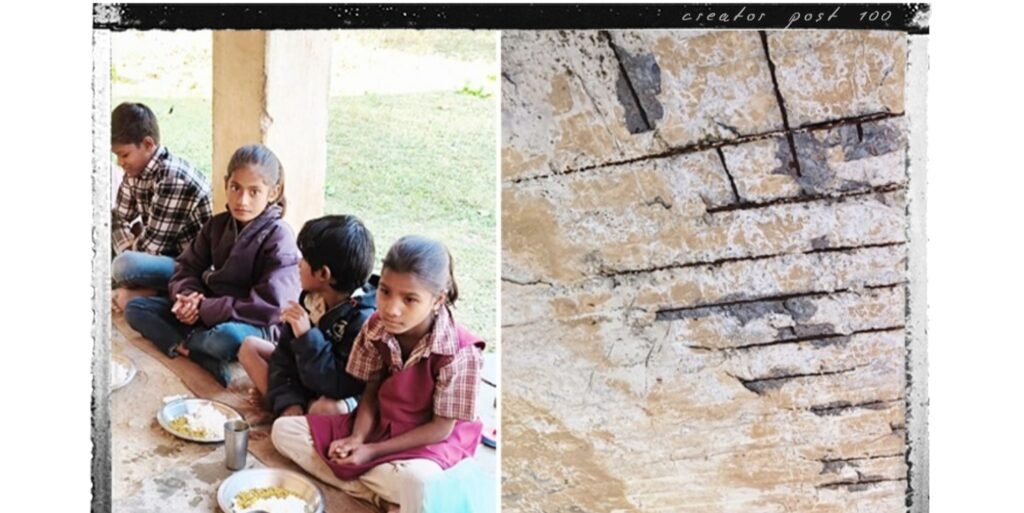 छत गिरने के खतरे में खुले आसमान के नीचे पढ़ाई