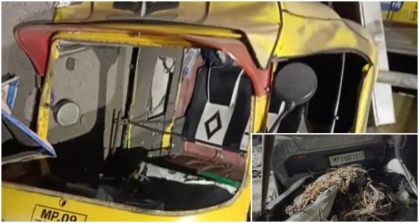 तेज रफ्तार कार बेकाबू होकर ऑटो को टक्कर मारते हुए चाय की गुमटी में घुसी