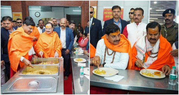 महाकाल मंदिर अन्न क्षेत्र में सीएम डॉ यादव और जेपी नड्डा ने श्रद्धालुओं को बांटी प्रसादी