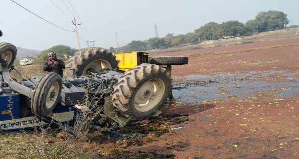 सरिया से भरा ट्रैक्टर तालाब में पलटा, चालक की मौत