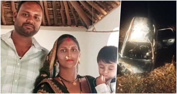 कार हादसे में एक ही परिवार के तीन सदस्यों की जलकर मौत