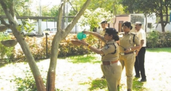 गुना पुलिस की मानवीय पहल: भीषण गर्मी में परिंदों के लिए सजाई पानी की प्याऊ