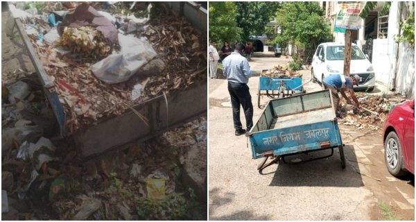 कचरा कलेक्शन वाहन टूटा, सड़क पर फैली गंदगी