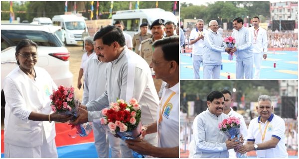 राष्ट्रपति मुर्मू और राज्यपाल मंगूभाई ने जबलपुर में किया योग, सीएम डॉ यादव ने किया स्वागत